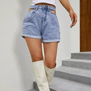 High-Waisted Cutout Denim Shorts